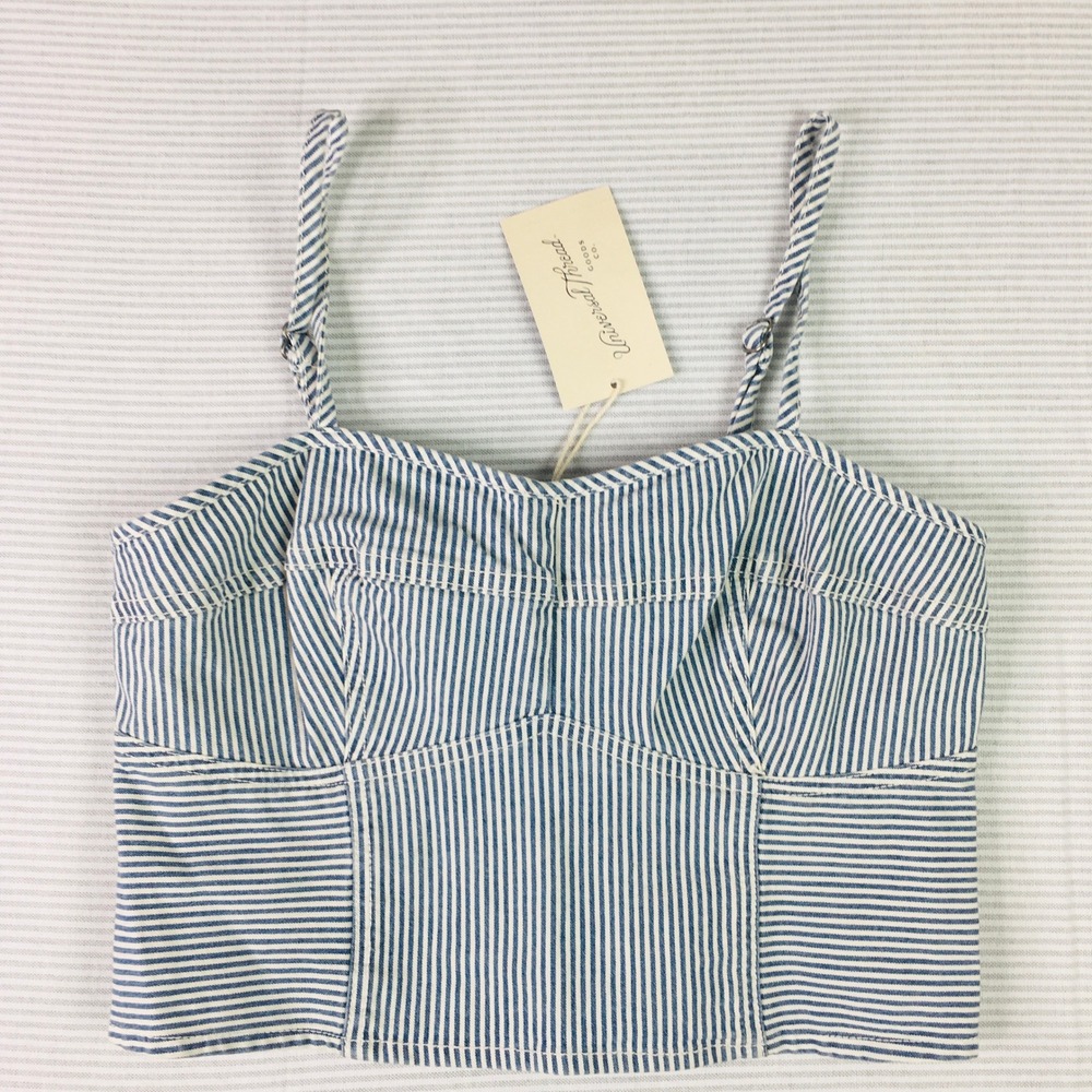 Universal Thread Striped Denim Cami Top Small Blue White Smocked Bustier NWT